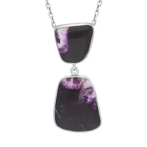 Sterling Silver Blue John 2 Stone Abstract Drop Necklace D