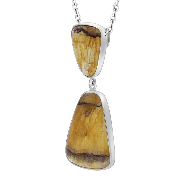 Sterling Silver Blue John 2 Stone Abstract Drop Necklace D