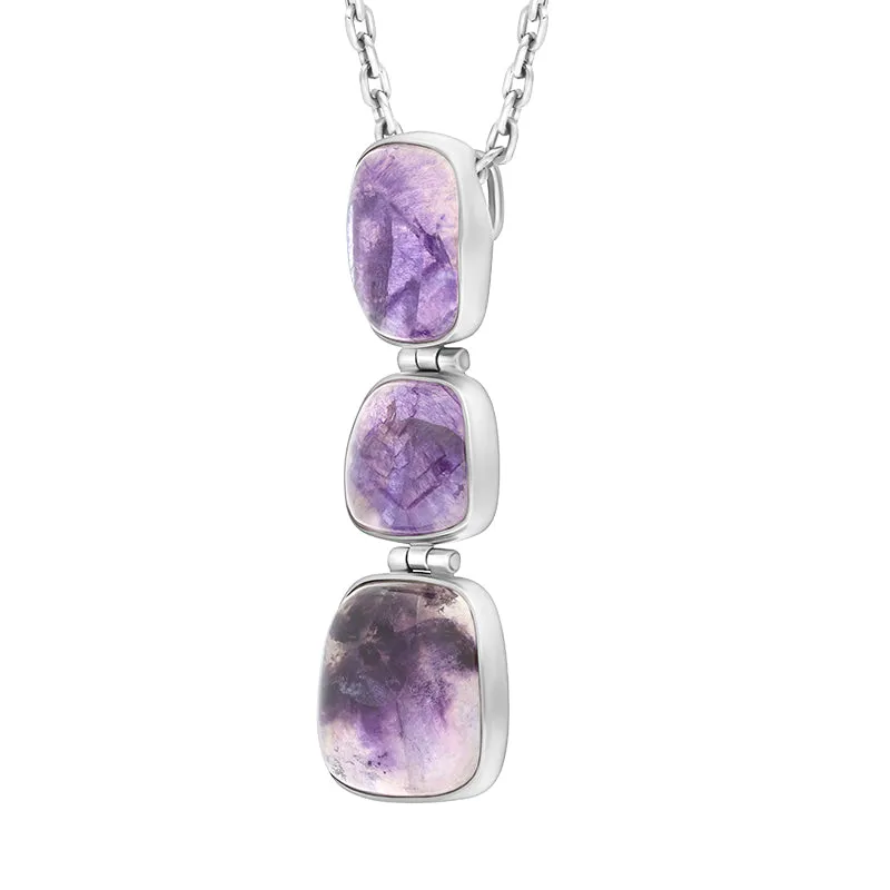 Sterling Silver Blue John 3 Stone Abstract Drop Necklace D