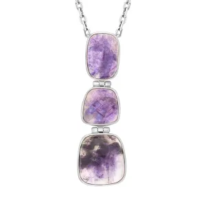 Sterling Silver Blue John 3 Stone Abstract Drop Necklace D