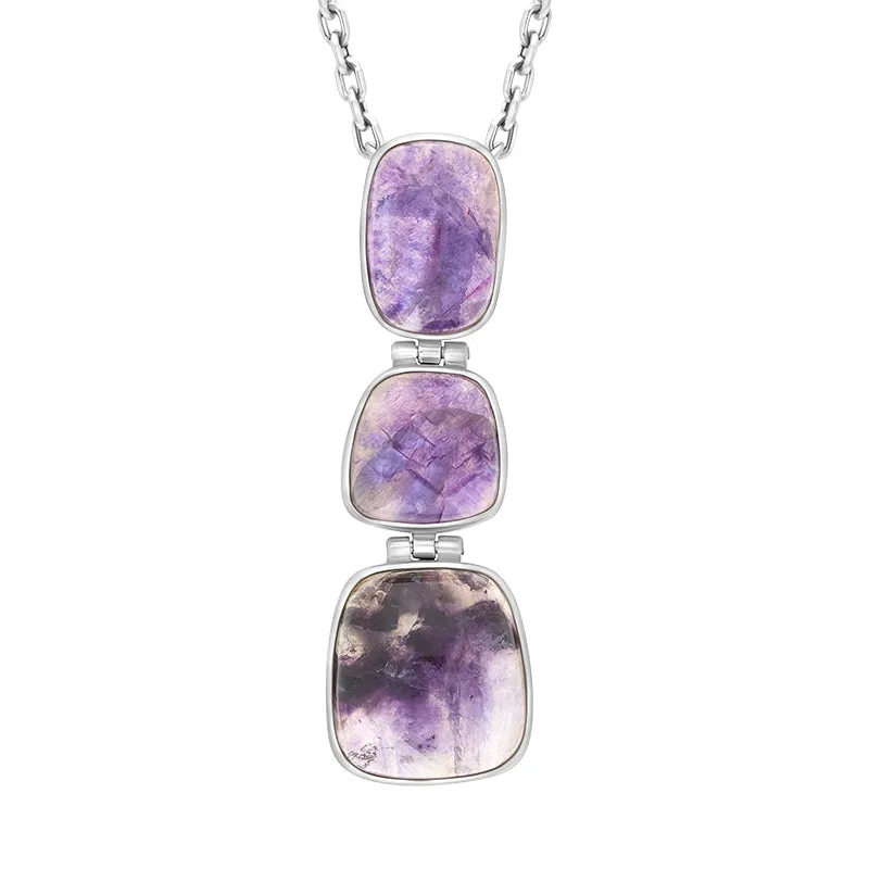 Sterling Silver Blue John 3 Stone Abstract Drop Necklace D