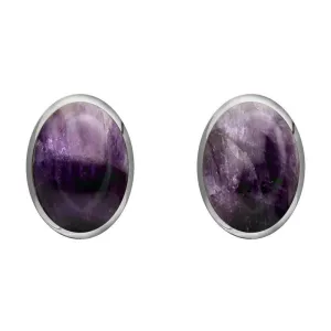Sterling Silver Blue John 8 x 10mm Classic Large Oval Stud Earrings