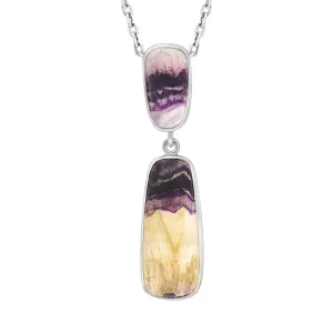 Sterling Silver Blue John Abstract Two Stone Drop Necklace D