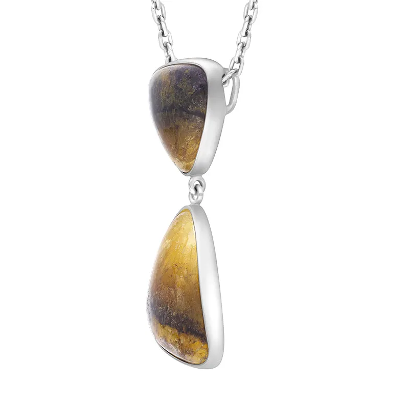 Sterling Silver Blue John Abstract Two Stone Drop Necklace D