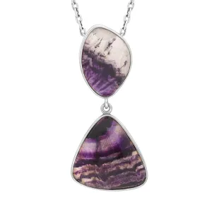 Sterling Silver Blue John Abstract Two Stone Drop Necklace D