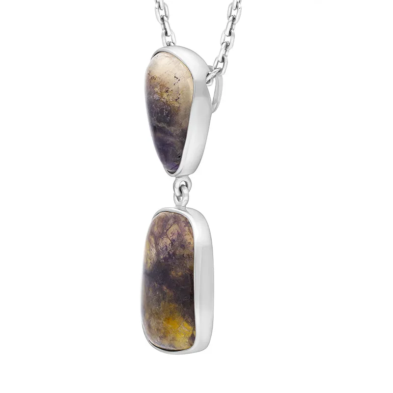 Sterling Silver Blue John Abstract Two Stone Drop Necklace D