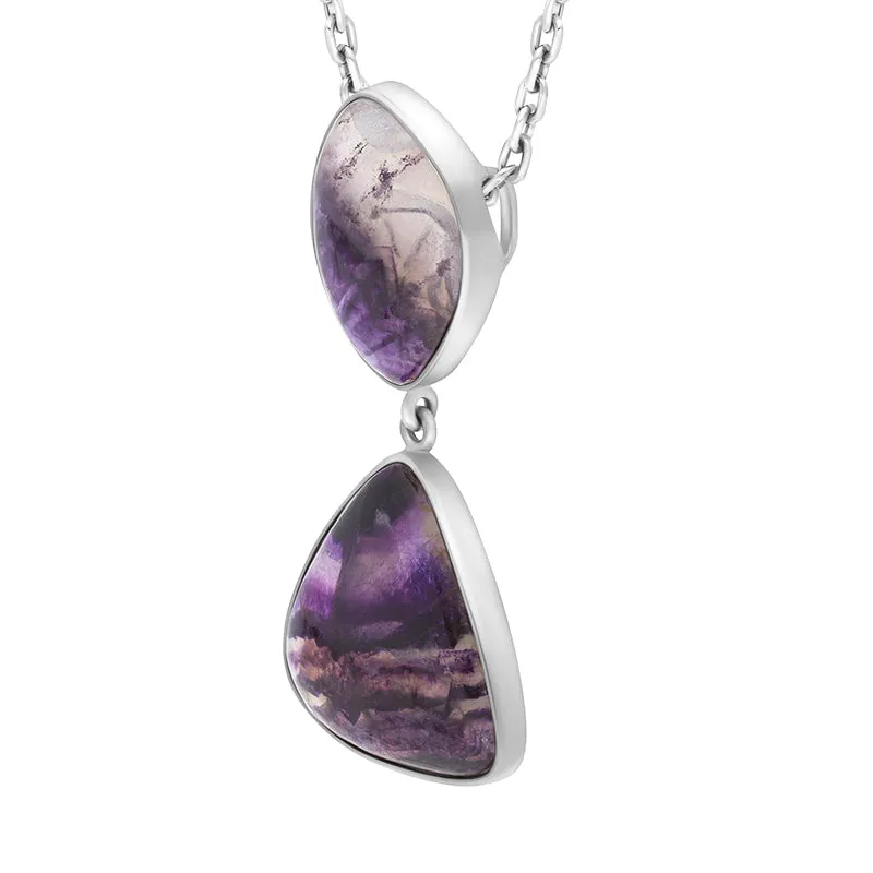 Sterling Silver Blue John Abstract Two Stone Drop Necklace D