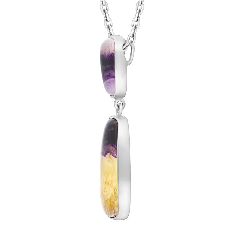 Sterling Silver Blue John Abstract Two Stone Drop Necklace D