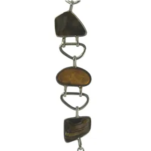 Sterling Silver Blue John Amber Three Stone Link Bracelet