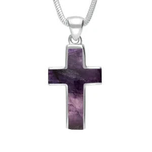 Sterling Silver Blue John Channel Set Cross Necklace