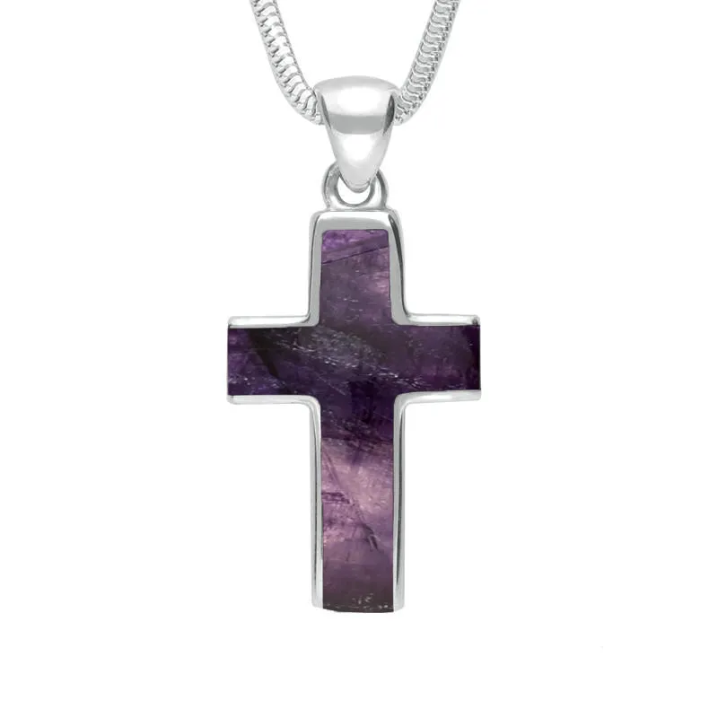 Sterling Silver Blue John Channel Set Cross Necklace