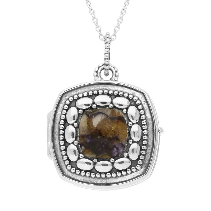 Sterling Silver Blue John Cushion Shaped Beaded Edge Locket