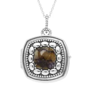 Sterling Silver Blue John Cushion Shaped Beaded Edge Locket