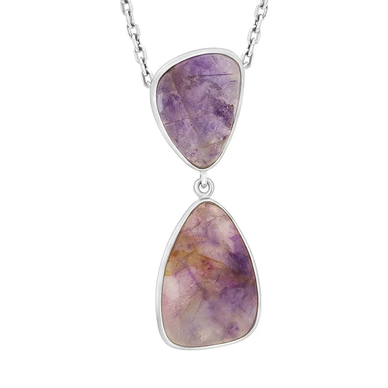 Sterling Silver Blue John Double Stone Abstract Drop Necklace D