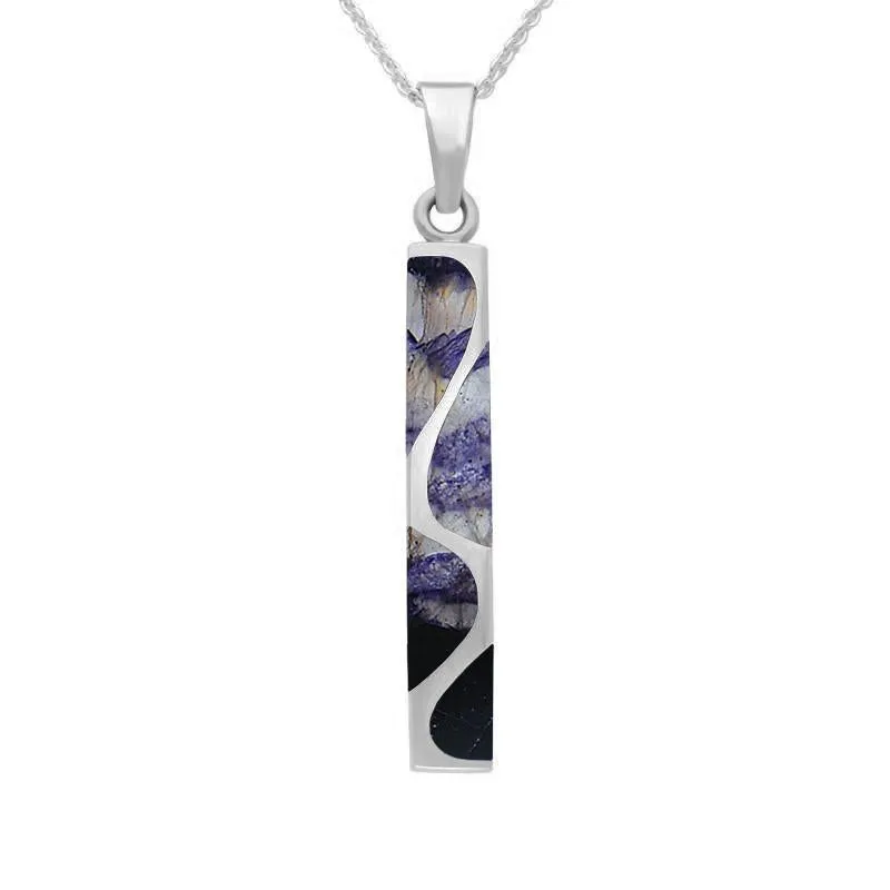 Sterling Silver Blue John Four Stone Curved Oblong Necklace
