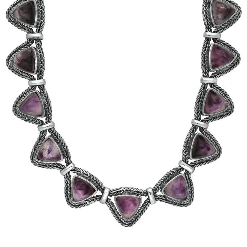 Sterling Silver Blue John Foxtail Triangular Seventeen Stone Necklace D