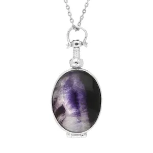 Sterling Silver Blue John Glass Oval Locket Necklace