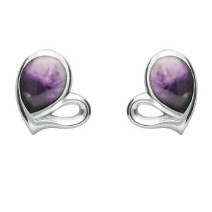 Sterling Silver Blue John Half Filled Heart Stud Earrings