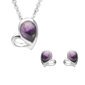 Sterling Silver Blue John Half Filled Heart Two Piece Set