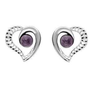 Sterling Silver Blue John Half Ridged Heart Stud Earrings
