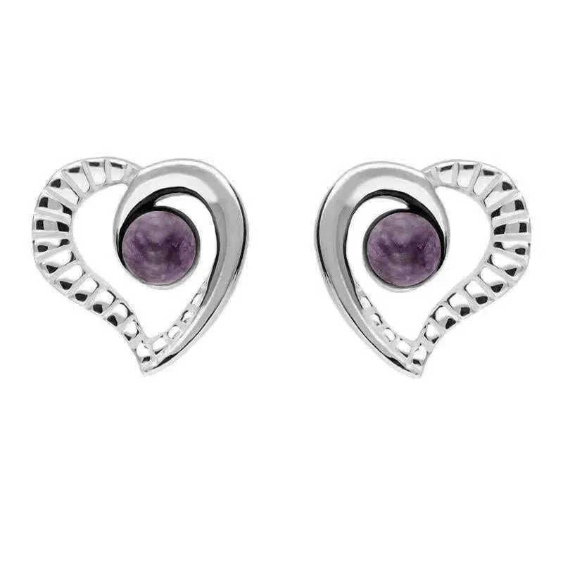 Sterling Silver Blue John Half Ridged Heart Stud Earrings
