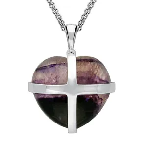 Sterling Silver Blue John Large Cross Heart Necklace