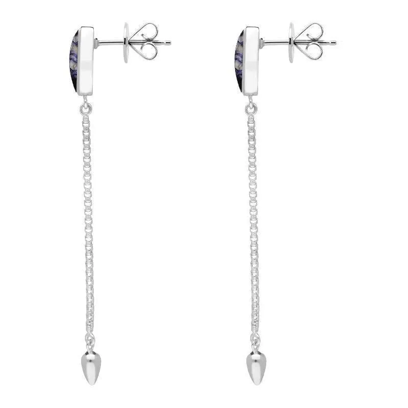 Sterling Silver Blue John Lineaire Long Drop Stud Earrings