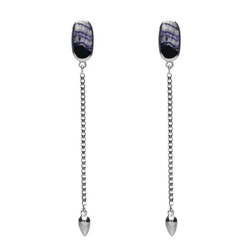 Sterling Silver Blue John Lineaire Long Drop Stud Earrings