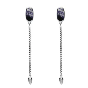 Sterling Silver Blue John Lineaire Long Drop Stud Earrings