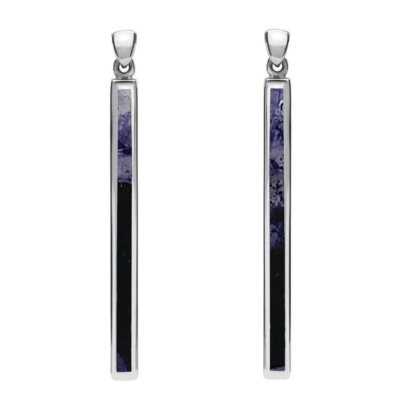 Sterling Silver Blue John Long Slim Drop Earrings D