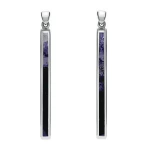 Sterling Silver Blue John Long Slim Drop Earrings D