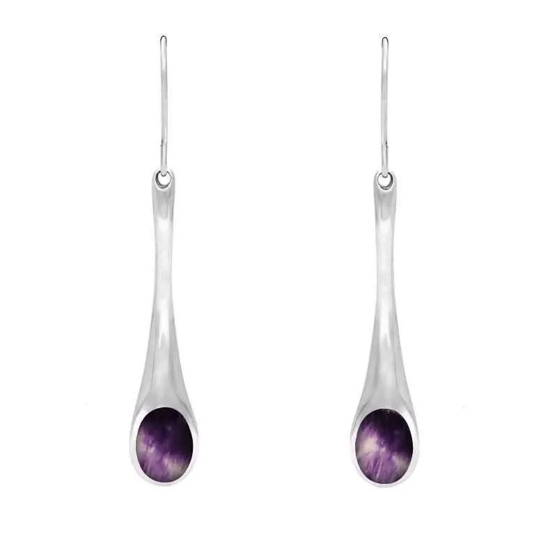 Sterling Silver Blue John Long Tapered Drop Hook Earrings