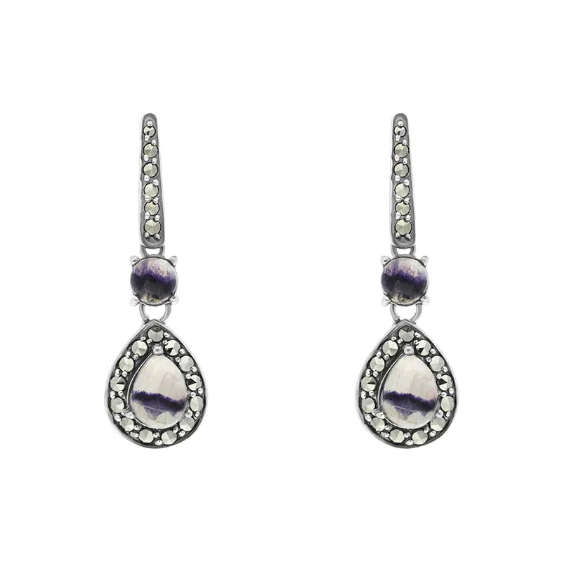 Sterling Silver Blue john Marcasite Pear Drop Earrings