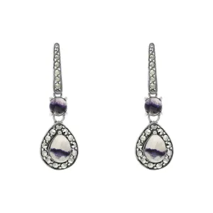 Sterling Silver Blue john Marcasite Pear Drop Earrings