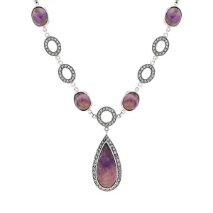 Sterling Silver Blue John Marcasite Pear Drop Oval Chain Necklace