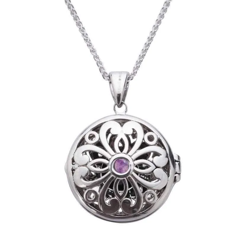 Sterling Silver Blue John Marcasite Round Floral Locket Necklace