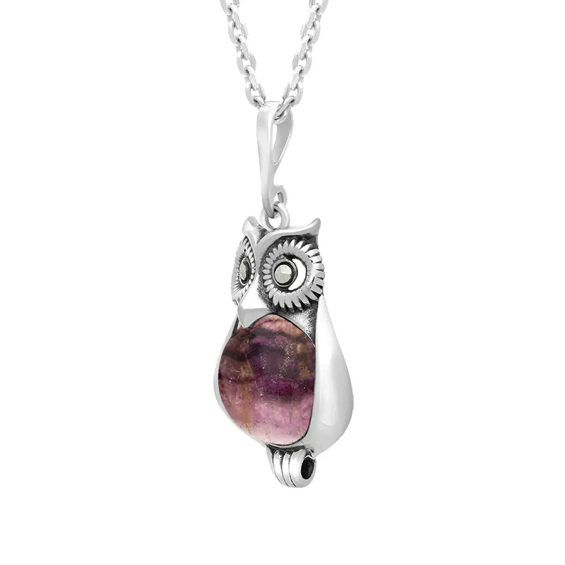 Sterling Silver Blue John Marcasite Small Owl Necklace