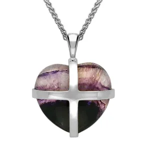 Sterling Silver Blue John Medium Cross Heart Necklace