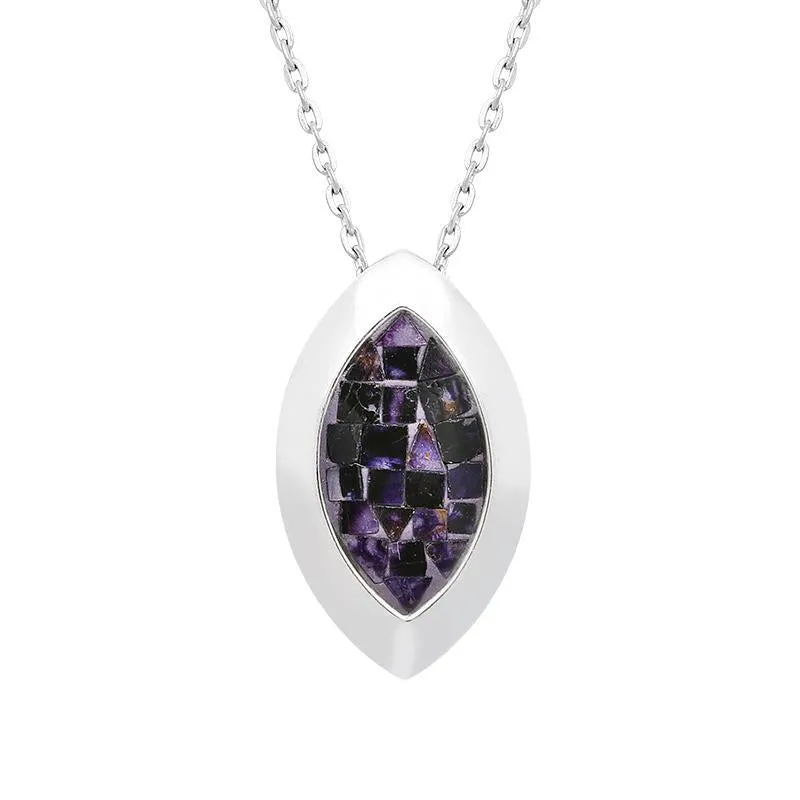 Sterling Silver Blue John Mosaic Framed Marquise Necklace