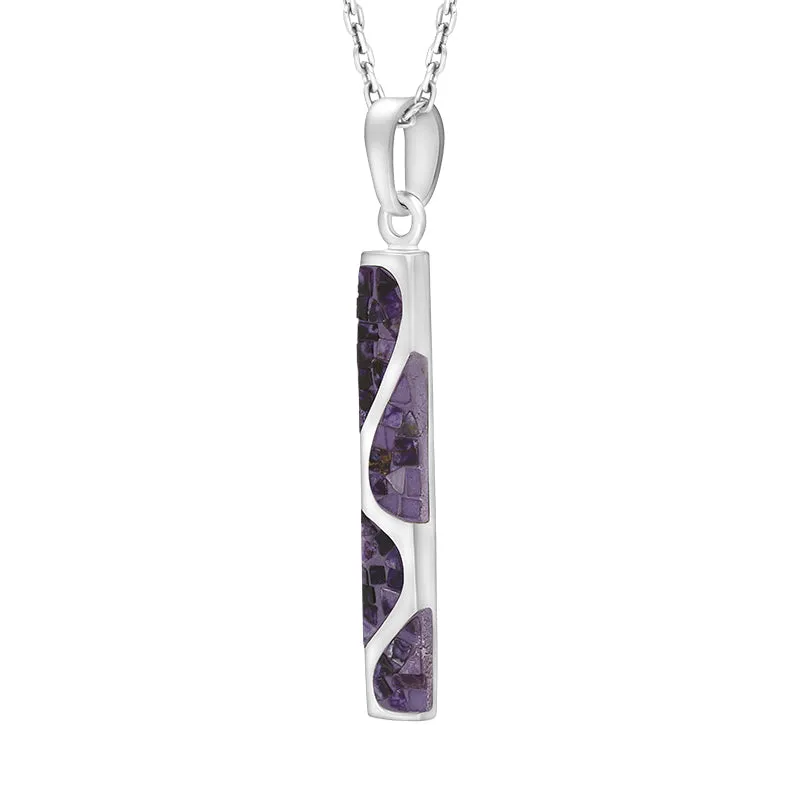 Sterling Silver Blue John Mosaic Set Oblong Swirl Necklace D