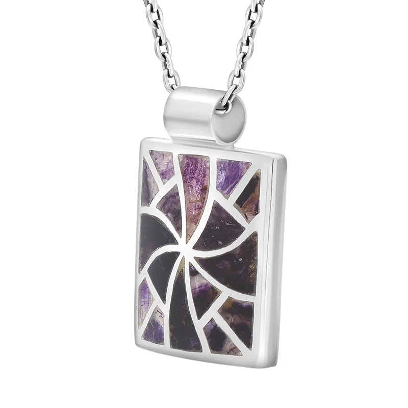 Sterling Silver Blue John Mosaic Set Oblong Twist Necklace D