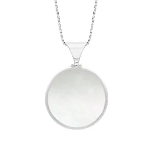 Sterling Silver Blue John Mother of Pearl King's Coronation Hallmark Double Sided Round Necklace D