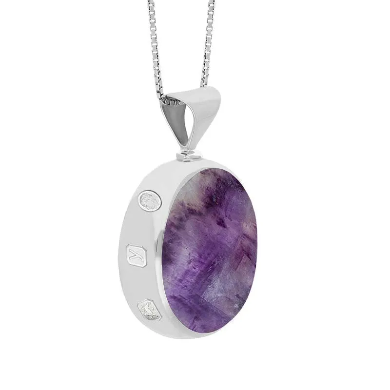Sterling Silver Blue John Mother of Pearl King's Coronation Hallmark Double Sided Round Necklace D