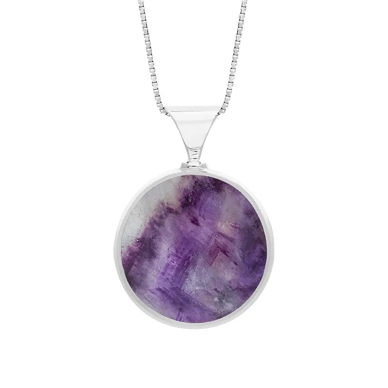 Sterling Silver Blue John Mother of Pearl King's Coronation Hallmark Double Sided Round Necklace D