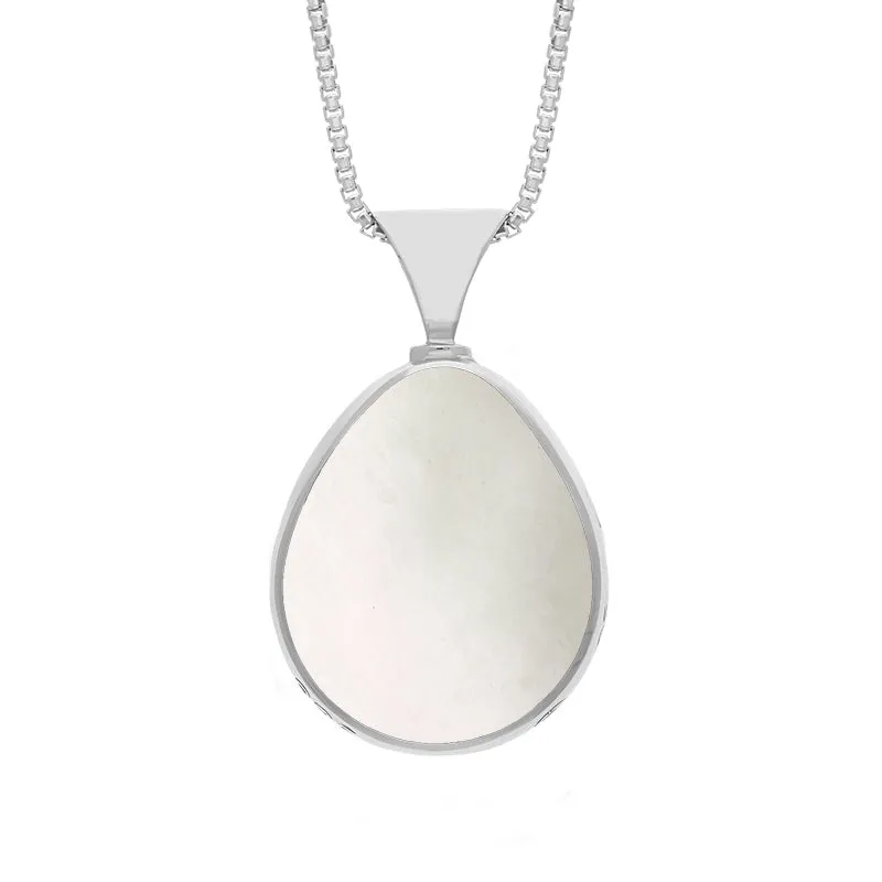Sterling Silver Blue John Mother of Pearl Queens Jubilee Hallmark Double Sided Pear-shaped Necklace D
