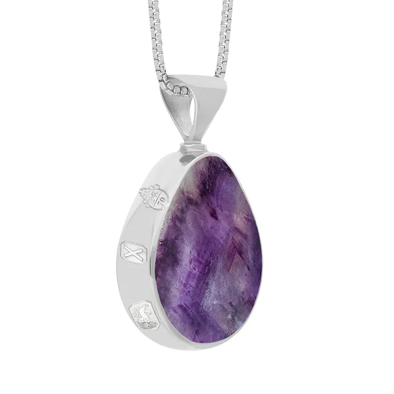 Sterling Silver Blue John Mother of Pearl Queens Jubilee Hallmark Double Sided Pear-shaped Necklace D