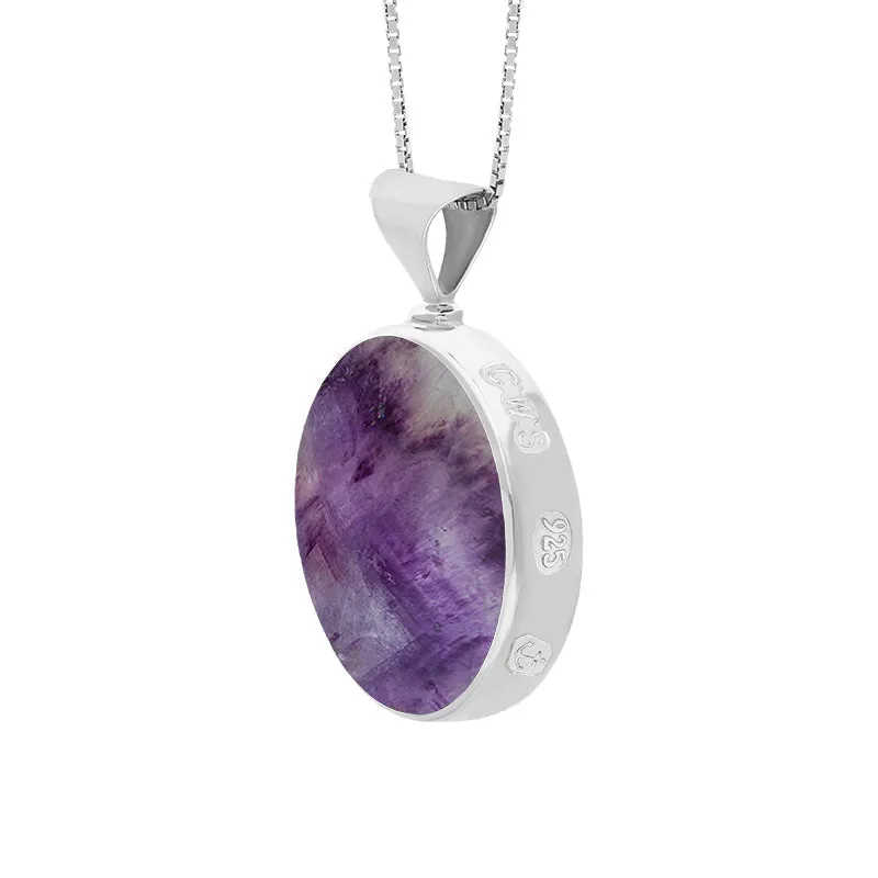 Sterling Silver Blue John Mother of Pearl Queens Jubilee Hallmark Double Sided Round Necklace D