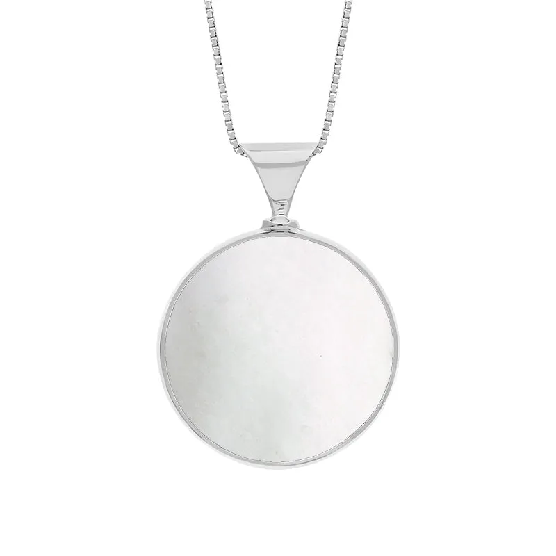 Sterling Silver Blue John Mother of Pearl Queens Jubilee Hallmark Double Sided Round Necklace D