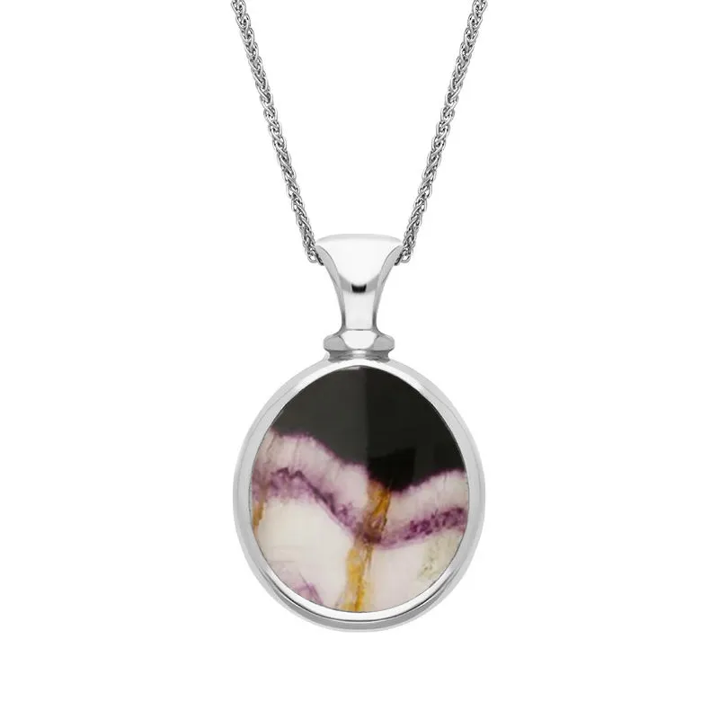 Sterling Silver Blue John Mother Of Pearl Small Double Sided Pear Fob Necklace