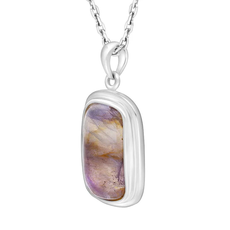Sterling Silver Blue John Oblong Solid Edge Necklace D
